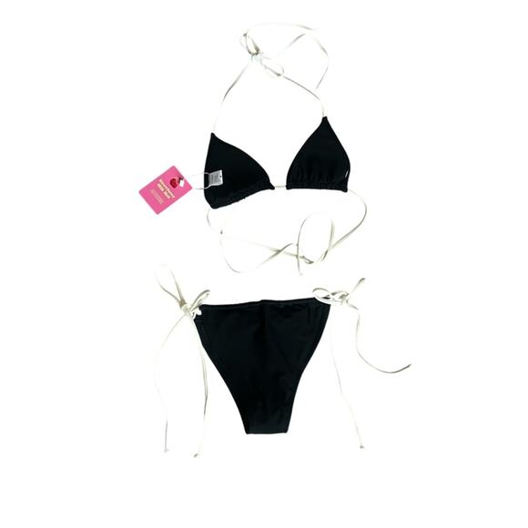 Strawberry Milk Mob Women’s Film Noir Black White String Bikini Set NWT - Picture 7 of 10